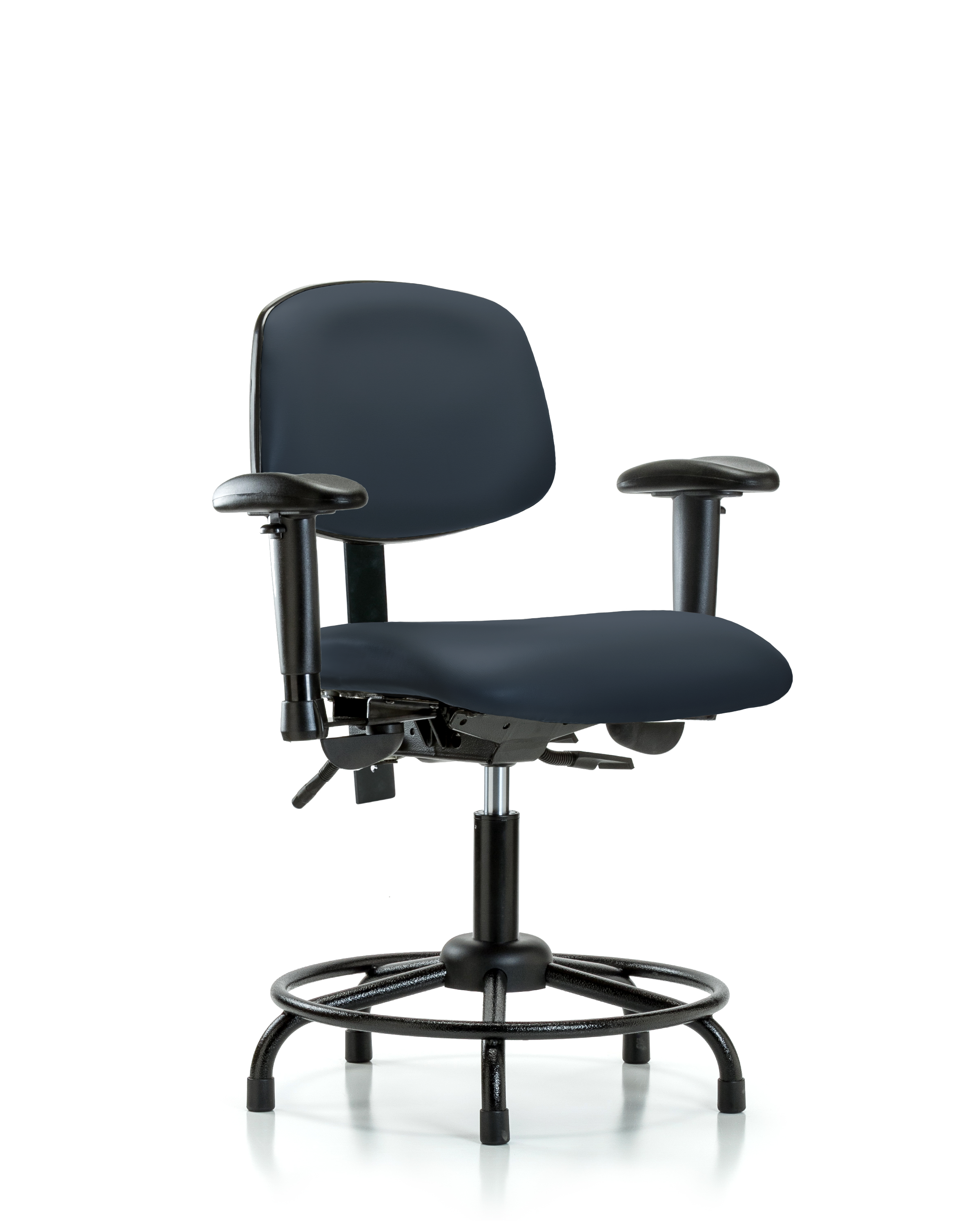 Rutledge Vinyl Chair - Desk Height with Round Tube Base, Seat Tilt, Adjustable Arms, & Stationary Glides in Imperial Blue Trailblazer Vinyl