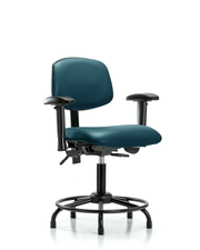 Rutledge Vinyl Chair - Desk Height with Round Tube Base, Seat Tilt, Adjustable Arms, & Stationary Glides in Marine Blue Supernova Vinyl