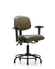 Rutledge Vinyl Chair - Desk Height with Round Tube Base, Seat Tilt, Adjustable Arms, & Stationary Glides in Taupe Supernova Vinyl