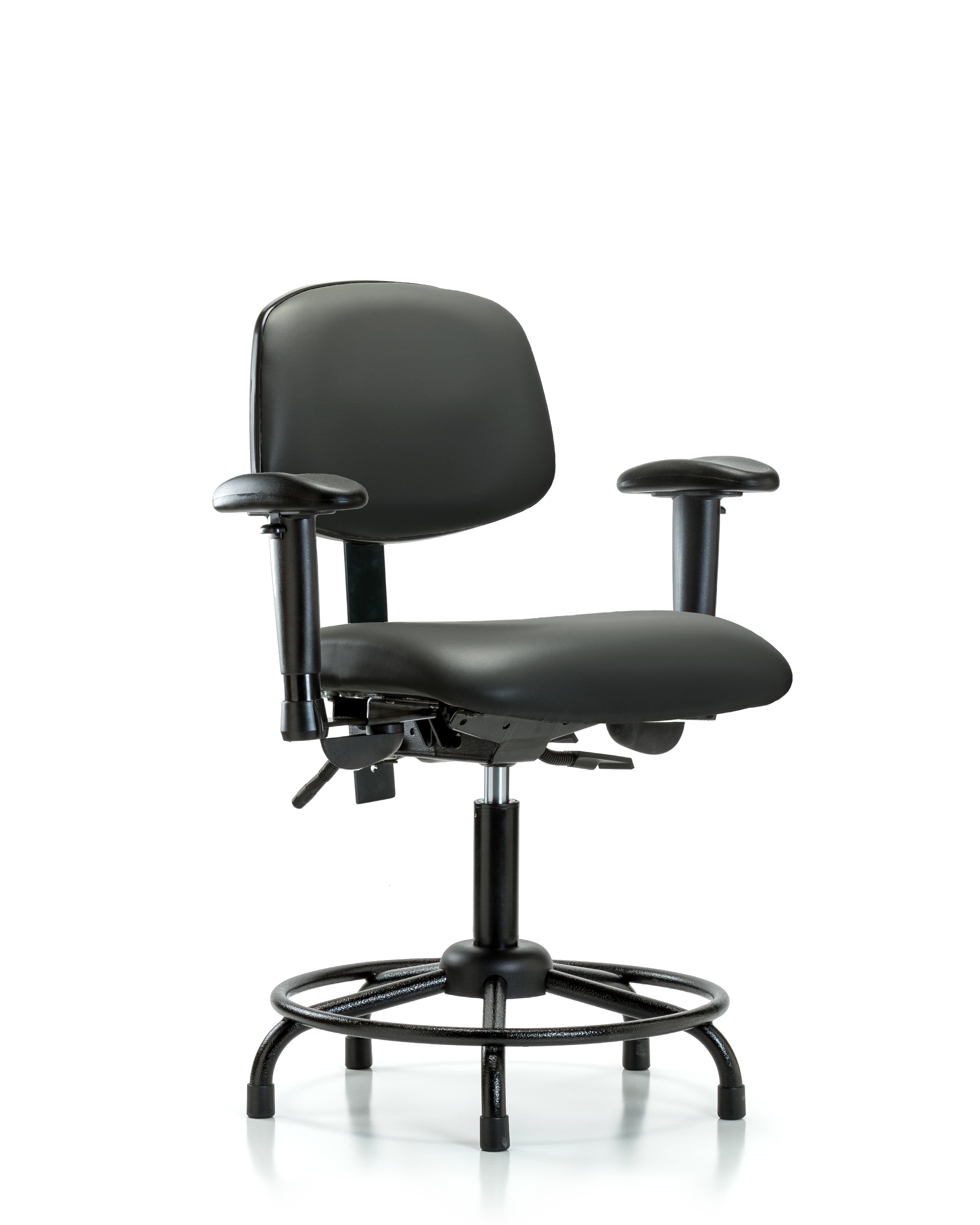 Rutledge Vinyl Chair - Desk Height with Round Tube Base, Seat Tilt, Adjustable Arms, & Stationary Glides in Carbon Supernova Vinyl