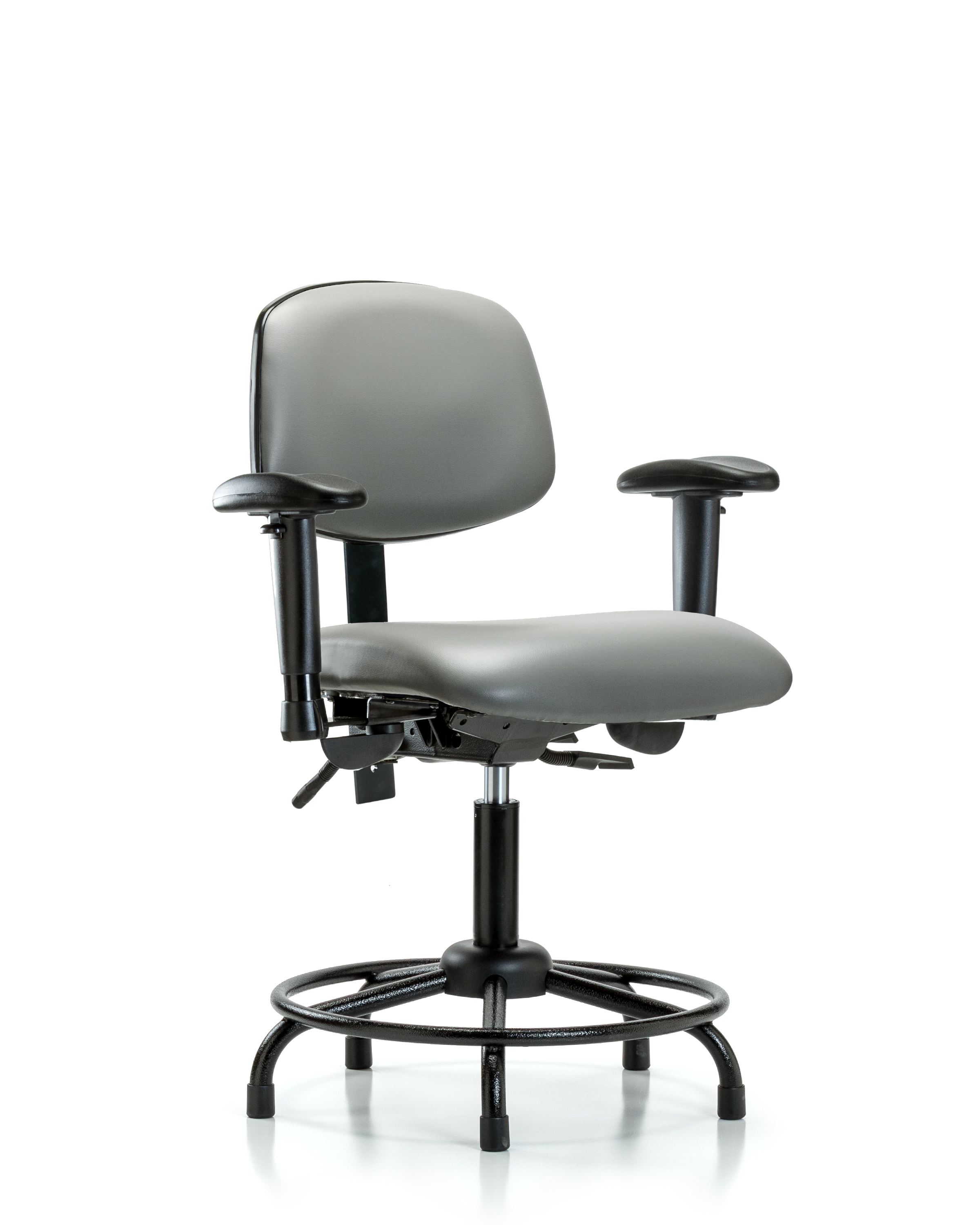 Rutledge Vinyl Chair - Desk Height with Round Tube Base, Seat Tilt, Adjustable Arms, & Stationary Glides in Sterling Supernova Vinyl
