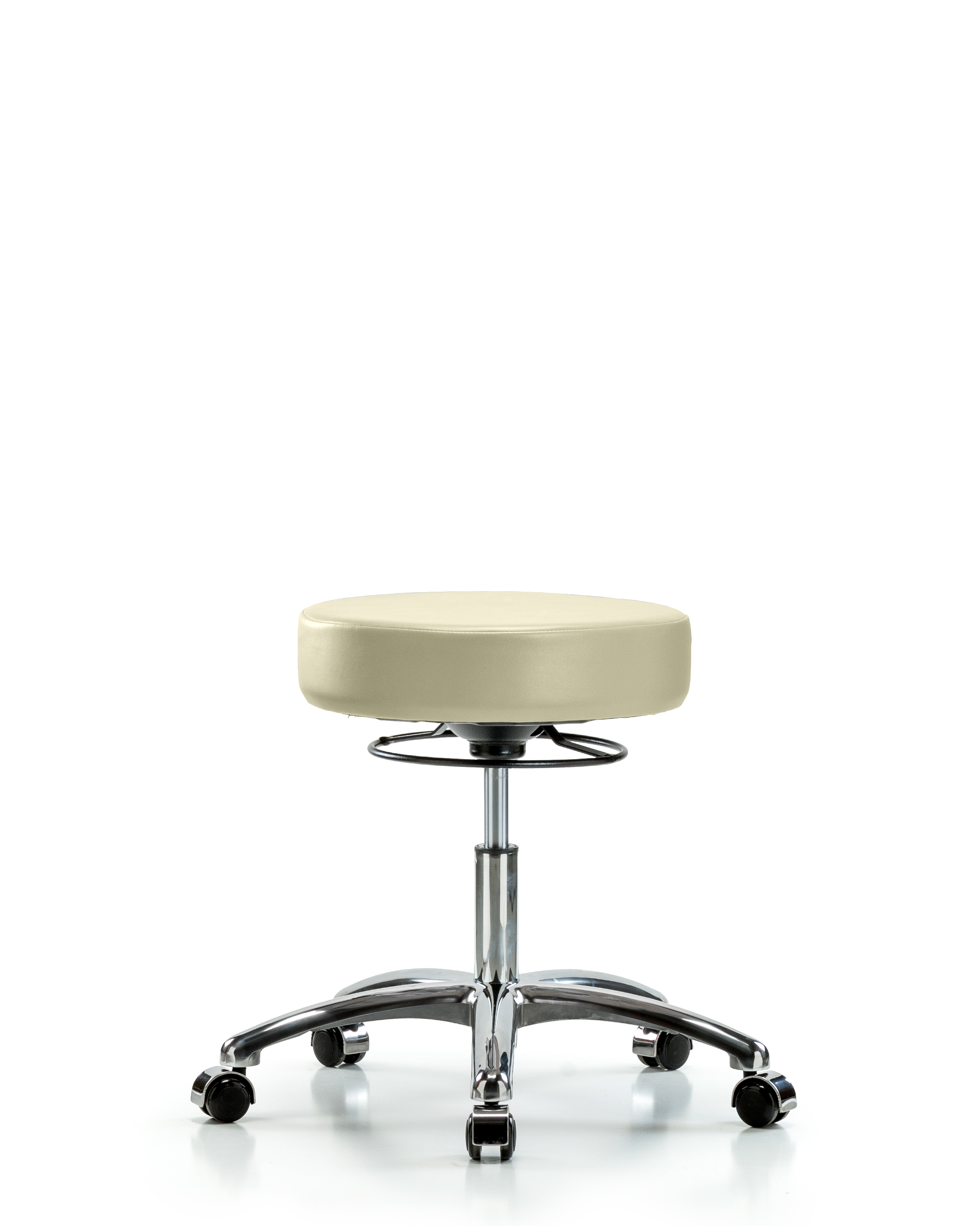 Rutledge Vinyl Stool without Back Chrome - Desk Height with Casters in Adobe White Trailblazer Vinyl
