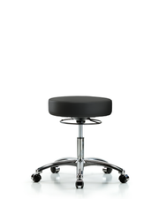Rutledge Vinyl Stool without Back Chrome - Desk Height with Casters in Black Trailblazer Vinyl