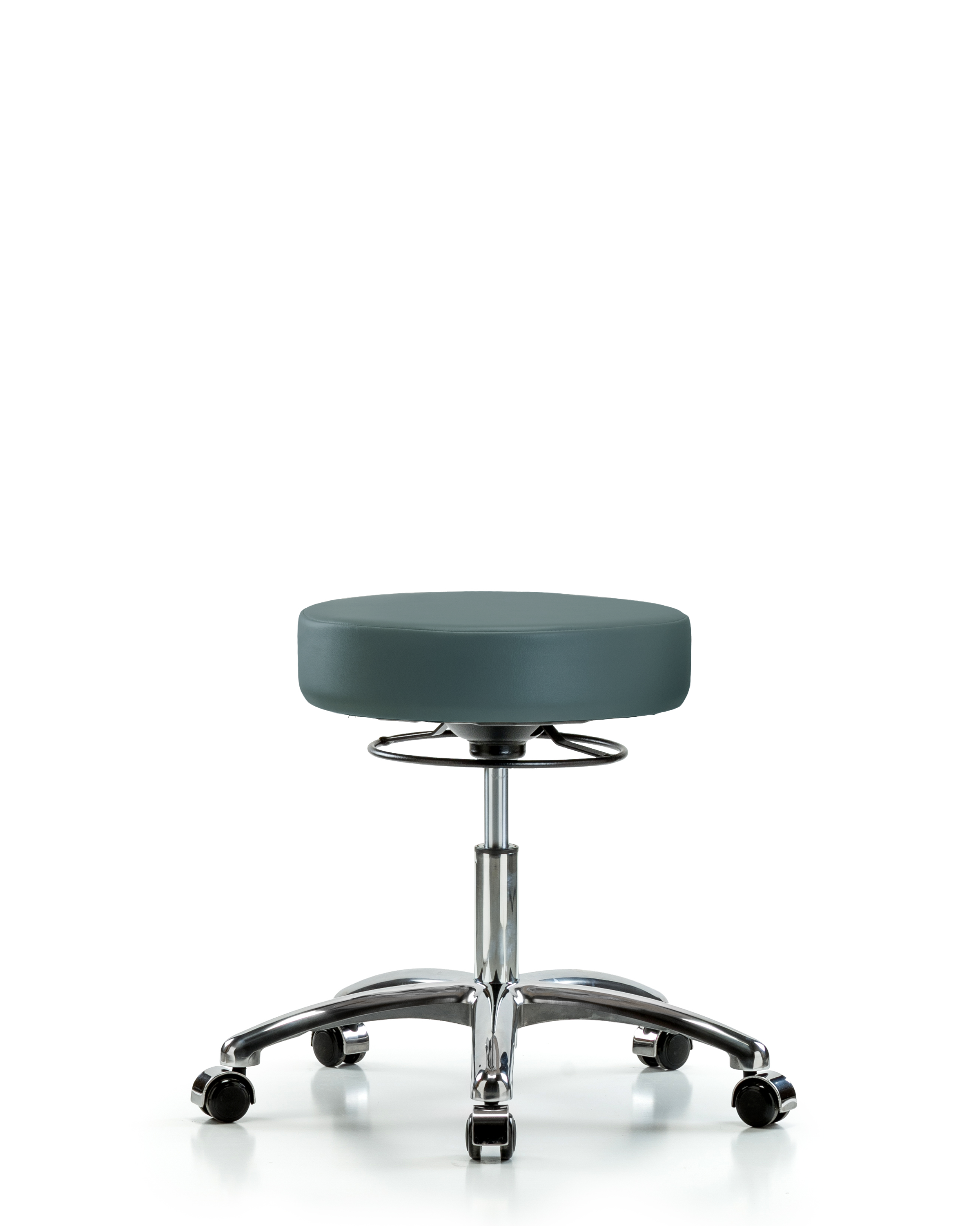 Rutledge Vinyl Stool without Back Chrome - Desk Height with Casters in Colonial Blue Trailblazer Vinyl