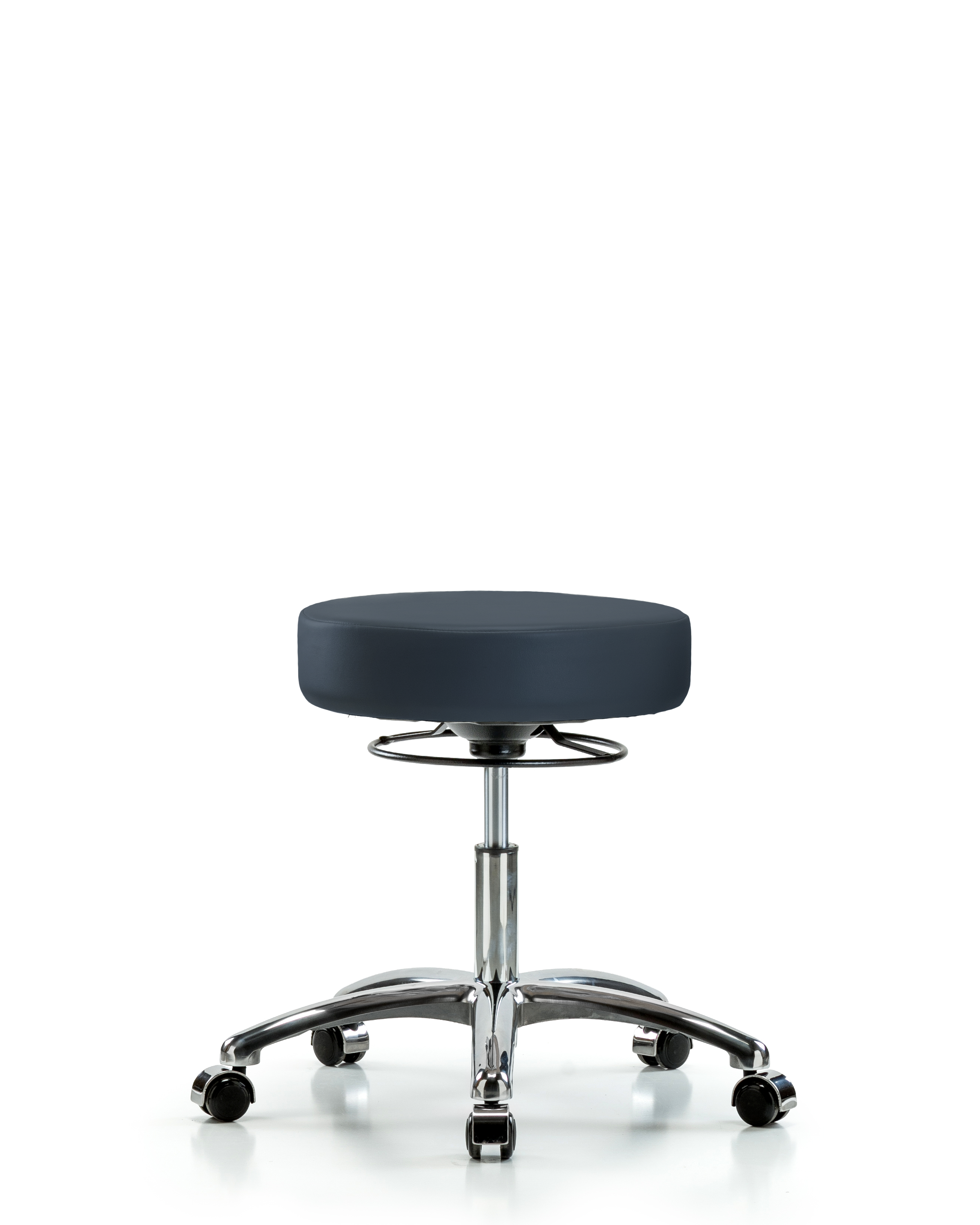 Rutledge Vinyl Stool without Back Chrome - Desk Height with Casters in Imperial Blue Trailblazer Vinyl