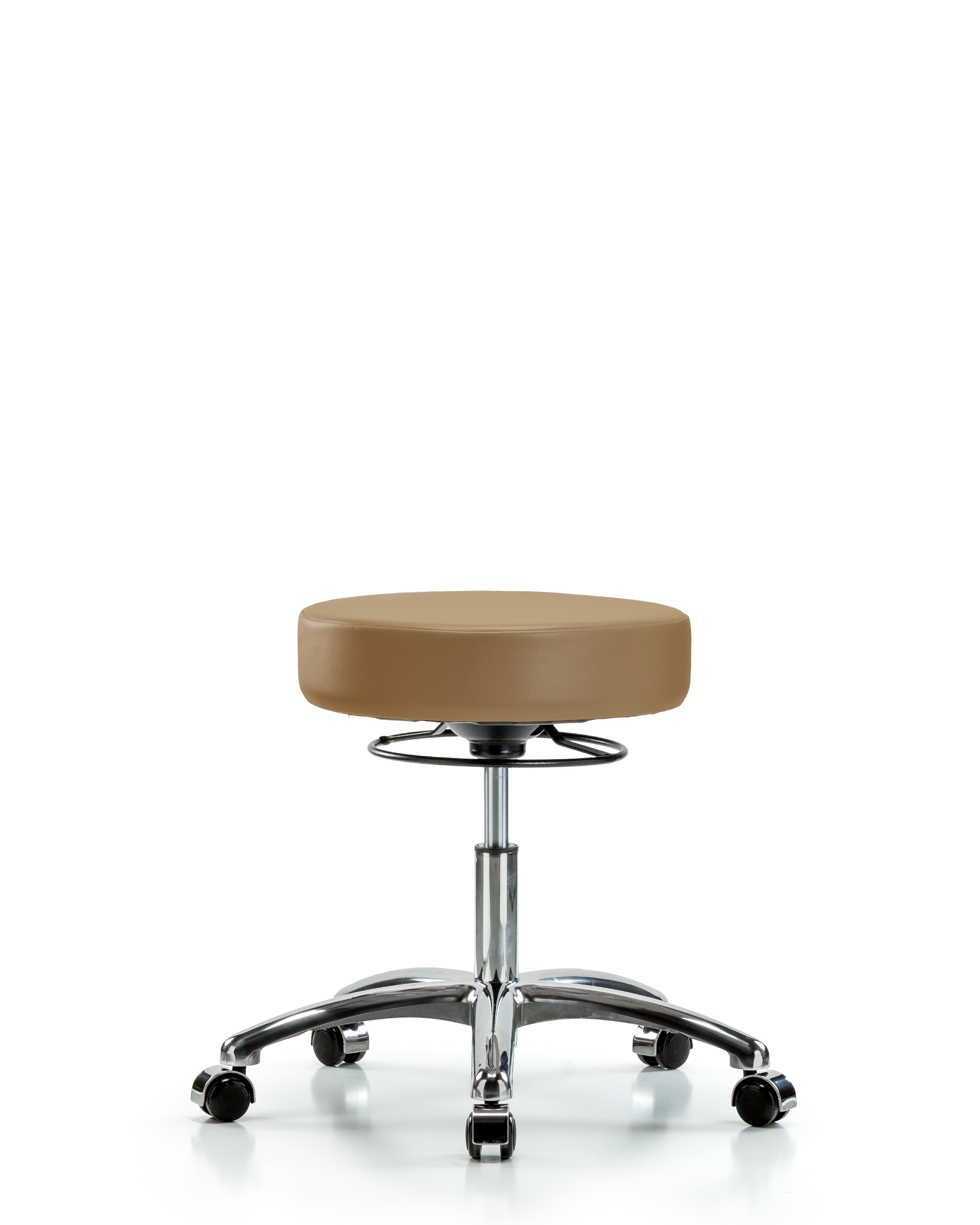 Rutledge Vinyl Stool without Back Chrome - Desk Height with Casters in Taupe Trailblazer Vinyl