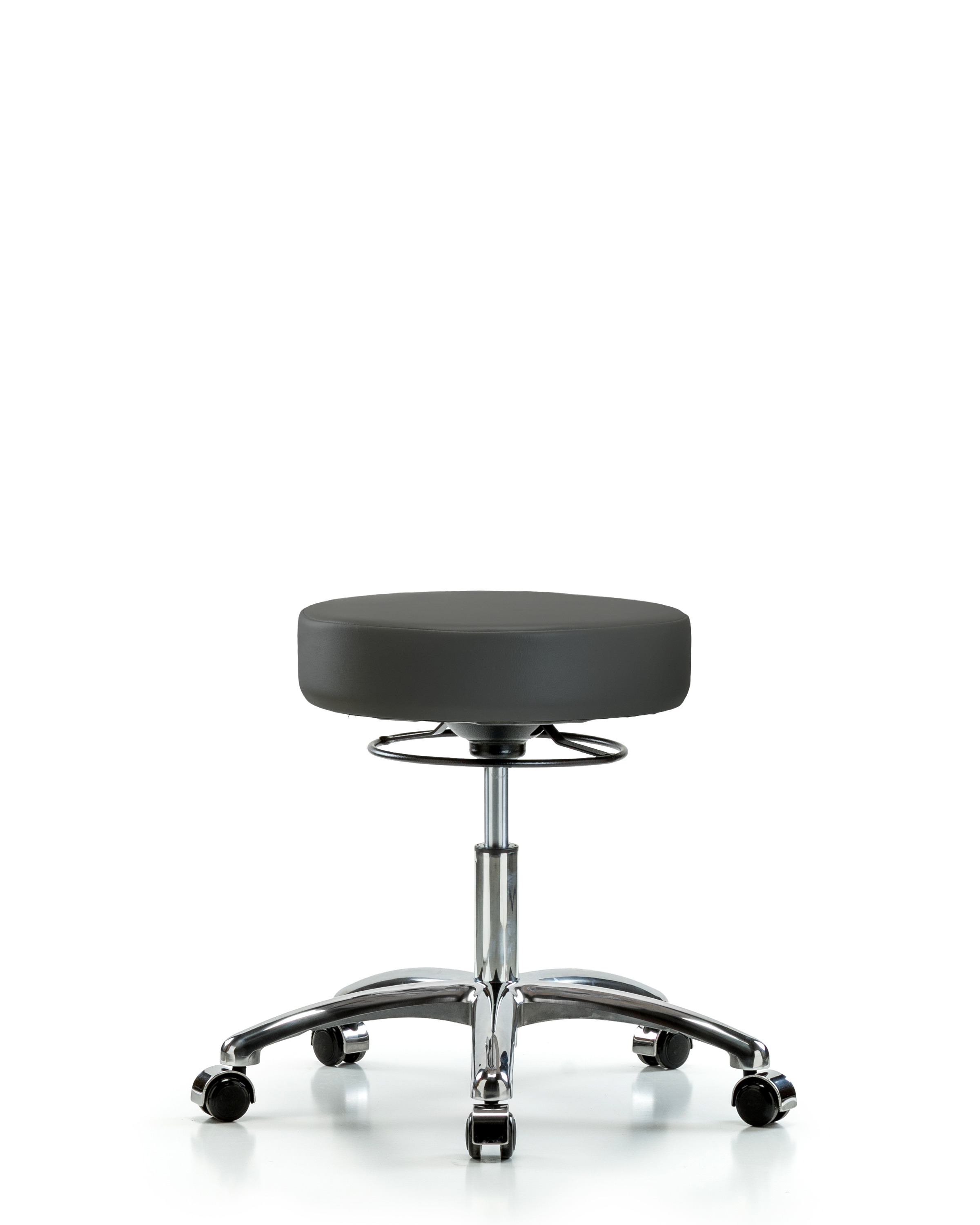 Rutledge Vinyl Stool without Back Chrome - Desk Height with Casters in Charcoal Trailblazer Vinyl