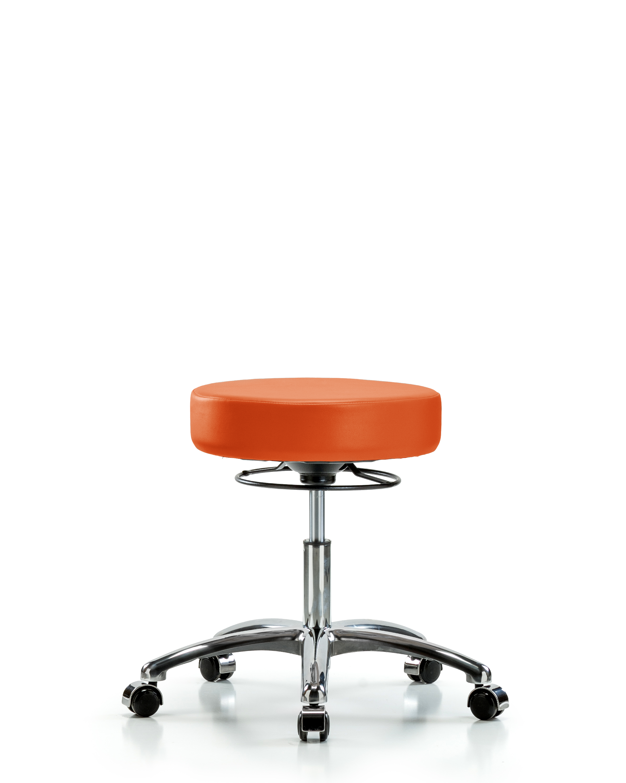 Rutledge Vinyl Stool without Back Chrome - Desk Height with Casters in Orange Kist Trailblazer Vinyl