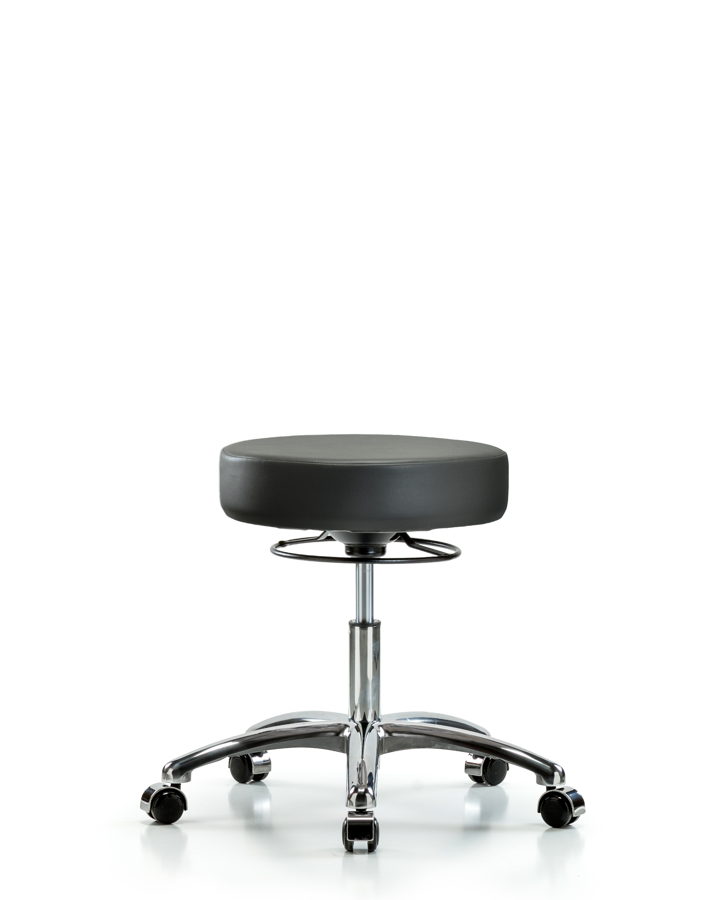 Rutledge Vinyl Stool without Back Chrome - Desk Height with Casters in Carbon Supernova Vinyl