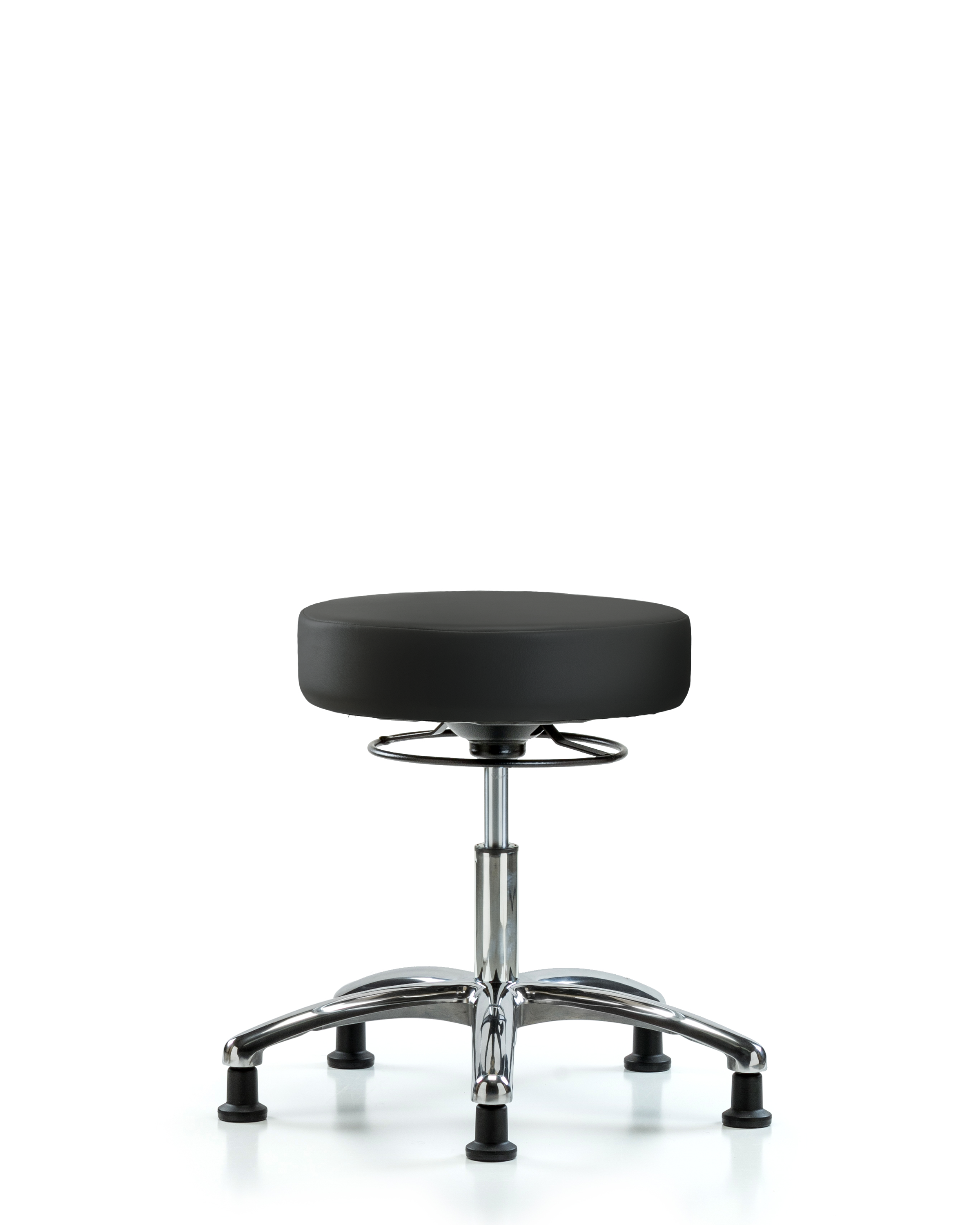 Rutledge Vinyl Stool without Back Chrome - Desk Height with Stationary Glides in Black Trailblazer Vinyl