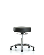 Rutledge Vinyl Stool without Back Chrome - Desk Height with Stationary Glides in Carbon Supernova Vinyl