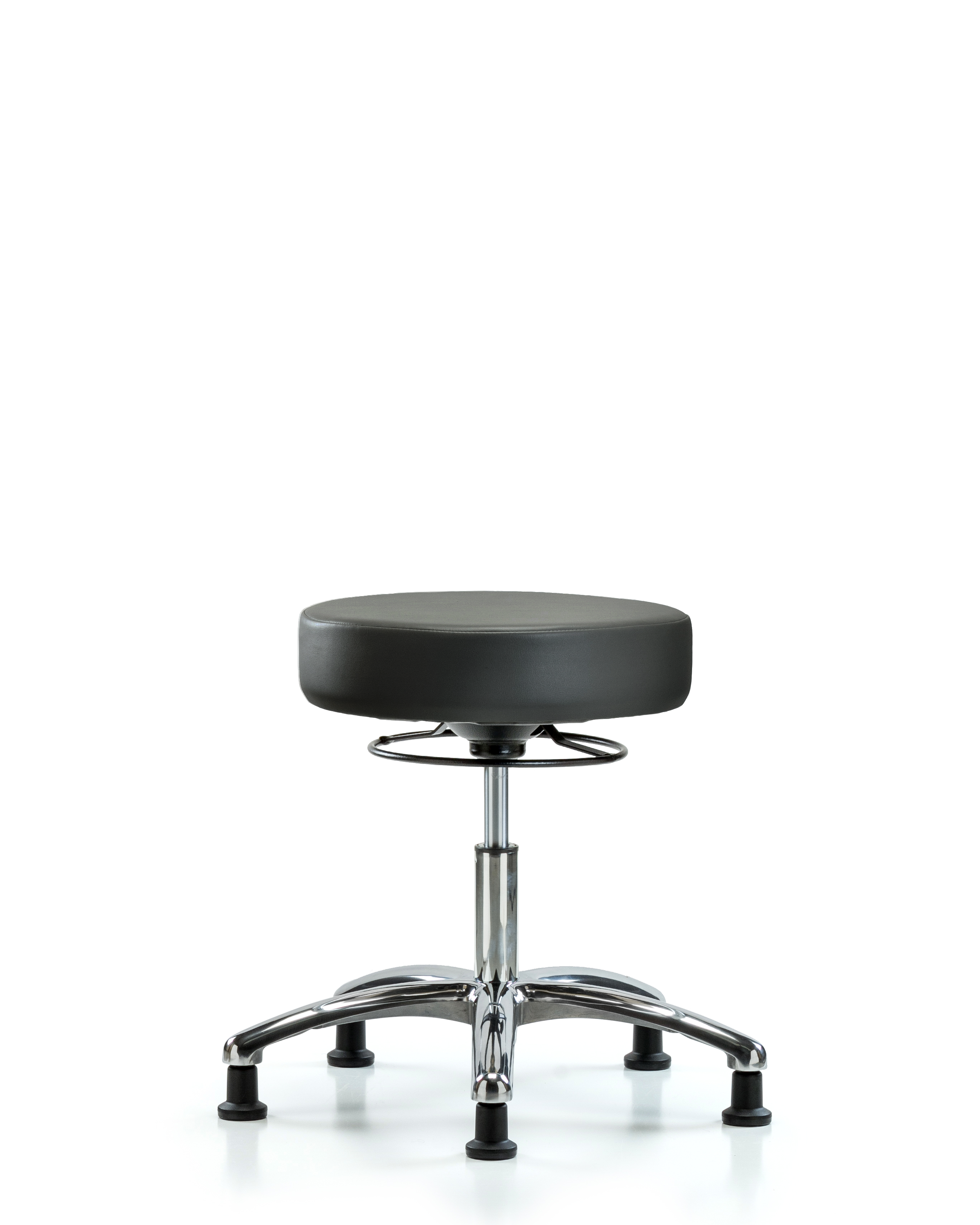 Rutledge Vinyl Stool without Back Chrome - Desk Height with Stationary Glides in Carbon Supernova Vinyl