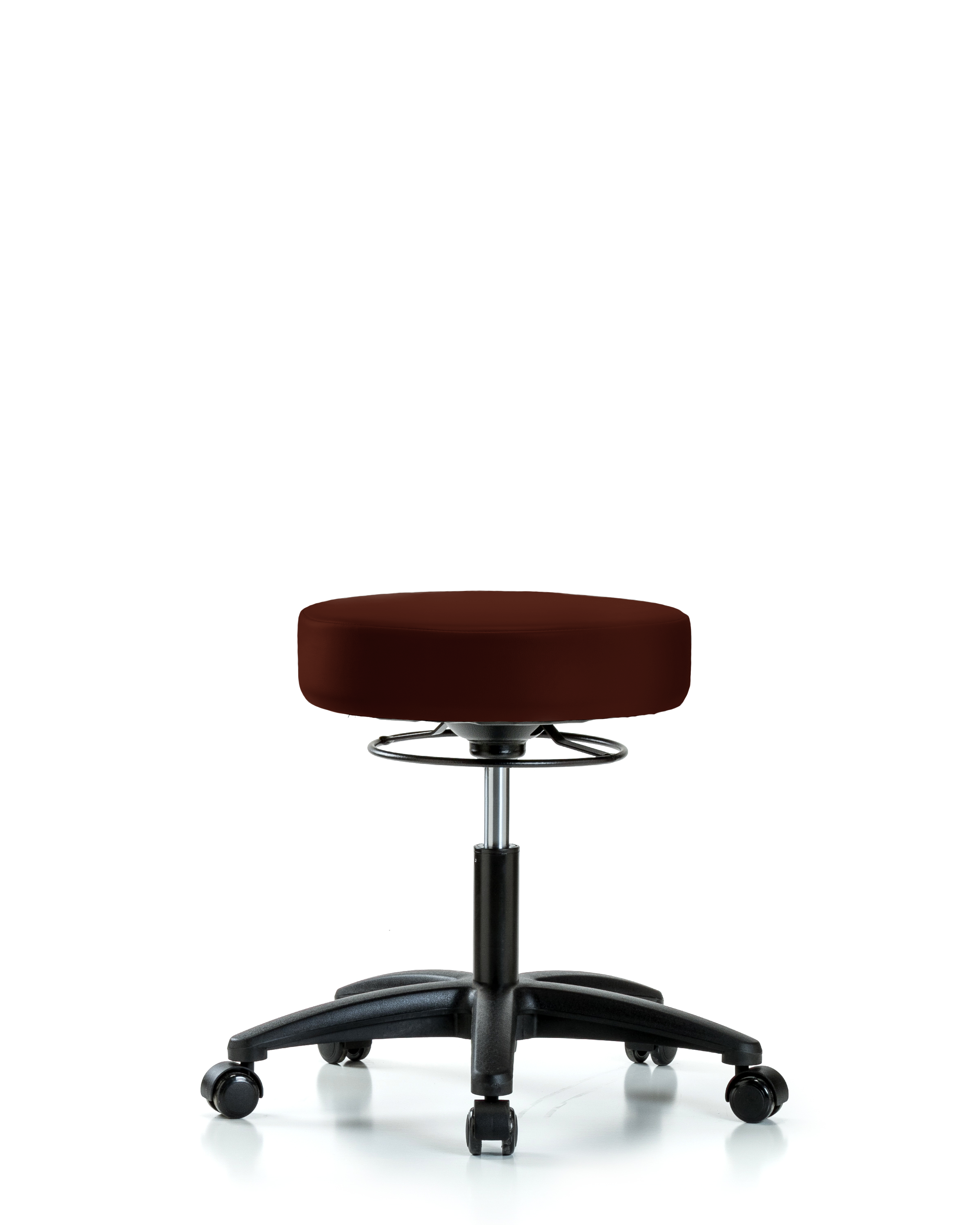 Rutledge Vinyl Stool without Back - Desk Height with Casters in Burgundy Trailblazer Vinyl