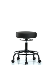 Rutledge Vinyl Stool without Back - Desk Height with Round Tube Base & Casters in Black Trailblazer Vinyl