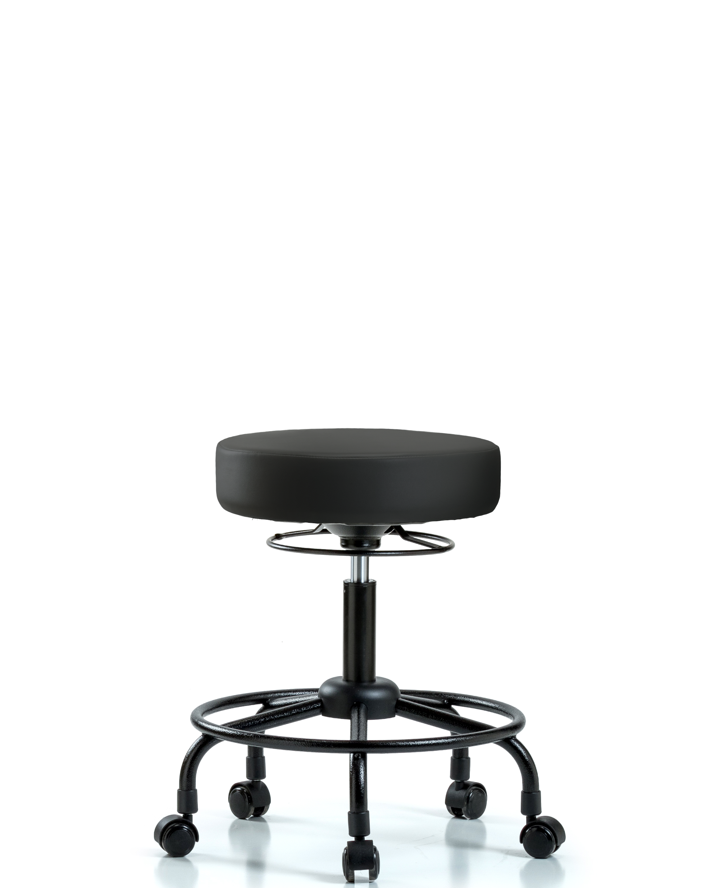 Rutledge Vinyl Stool without Back - Desk Height with Round Tube Base & Casters in Black Trailblazer Vinyl