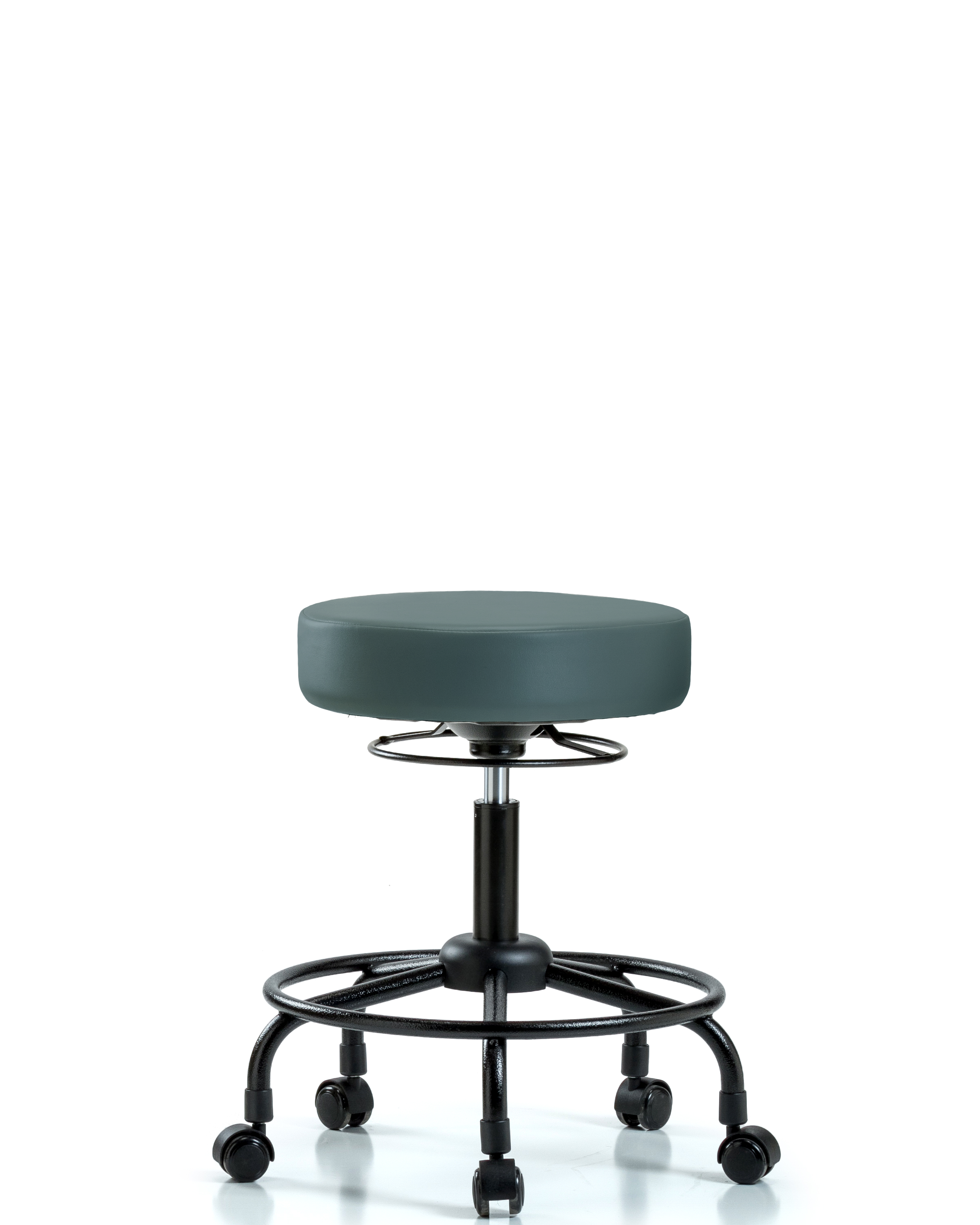 Rutledge Vinyl Stool without Back - Desk Height with Round Tube Base & Casters in Colonial Blue Trailblazer Vinyl