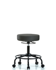 Rutledge Vinyl Stool without Back - Desk Height with Round Tube Base & Casters in Charcoal Trailblazer Vinyl