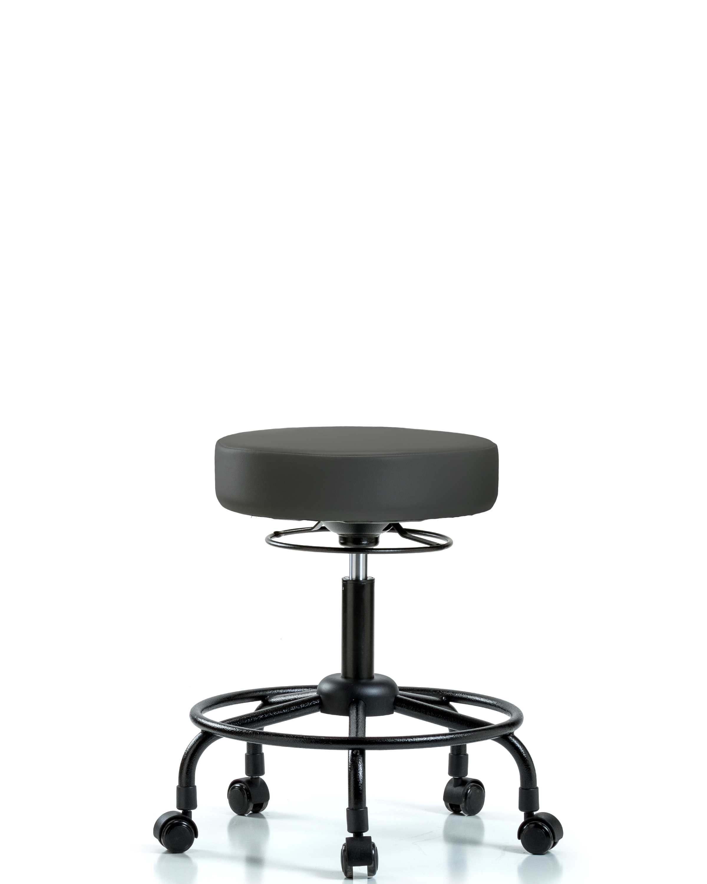 Rutledge Vinyl Stool without Back - Desk Height with Round Tube Base & Casters in Charcoal Trailblazer Vinyl