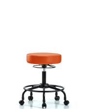 Rutledge Vinyl Stool without Back - Desk Height with Round Tube Base & Casters in Orange Kist Trailblazer Vinyl