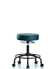 Rutledge Vinyl Stool without Back - Desk Height with Round Tube Base & Casters in Marine Blue Supernova Vinyl