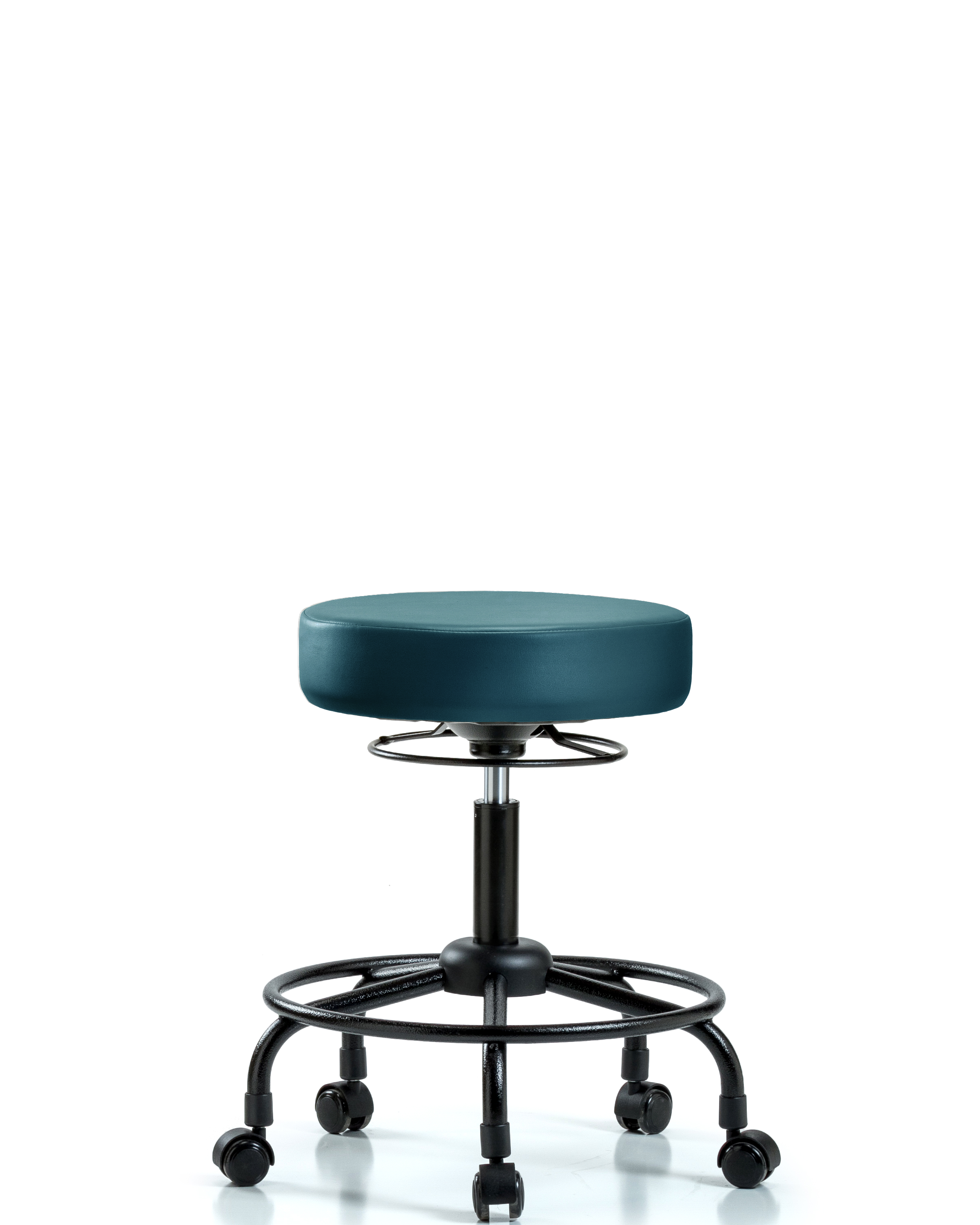 Rutledge Vinyl Stool without Back - Desk Height with Round Tube Base & Casters in Marine Blue Supernova Vinyl