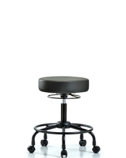 Rutledge Vinyl Stool without Back - Desk Height with Round Tube Base & Casters in Carbon Supernova Vinyl