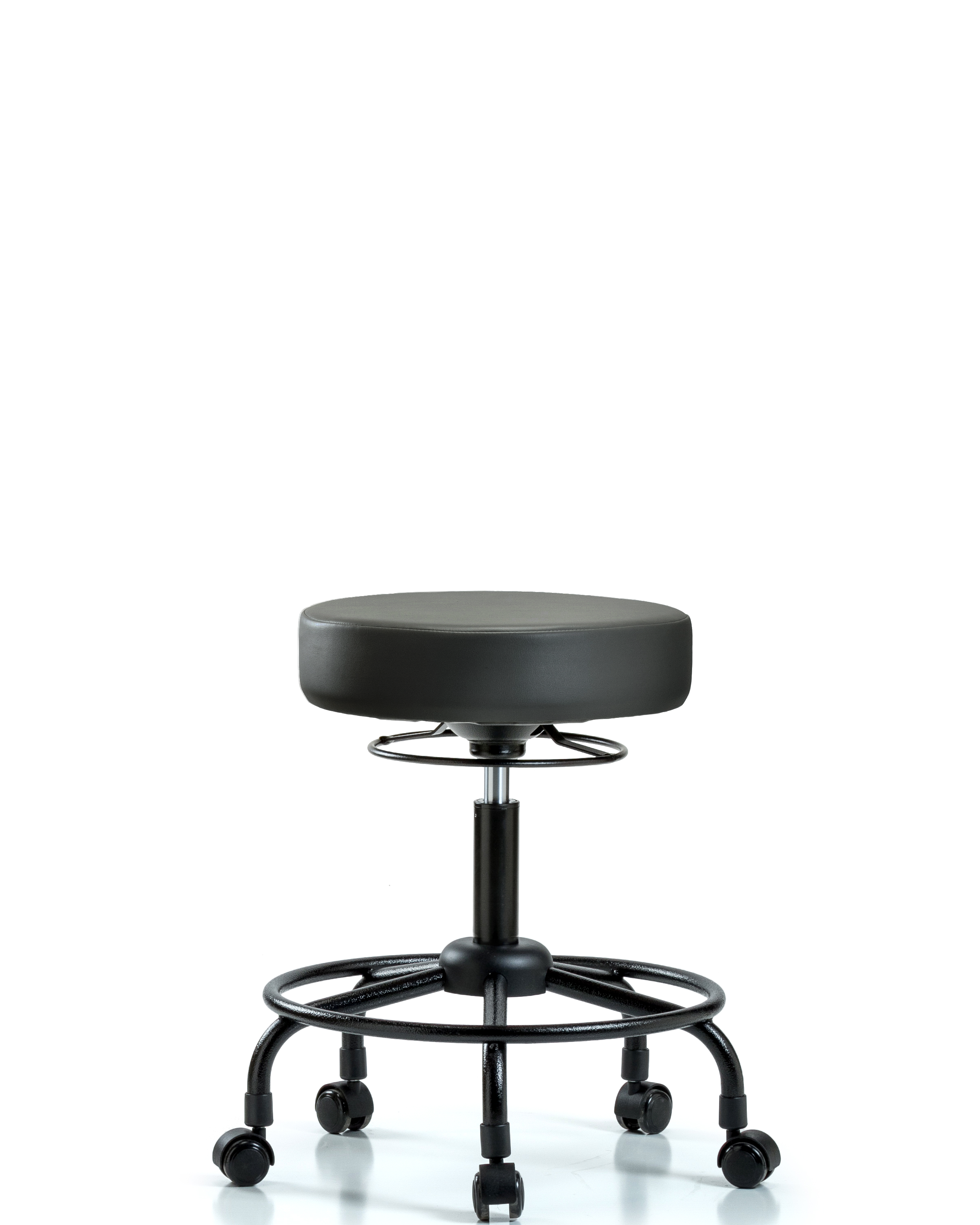 Rutledge Vinyl Stool without Back - Desk Height with Round Tube Base & Casters in Carbon Supernova Vinyl
