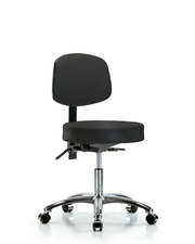 Rutledge Vinyl Stool with Back Chrome - Desk Height with Casters in Black Trailblazer Vinyl