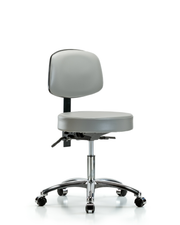 Rutledge Vinyl Stool with Back Chrome - Desk Height with Casters in Dove Trailblazer Vinyl