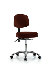 Rutledge Vinyl Stool with Back Chrome - Desk Height with Casters in Burgundy Trailblazer Vinyl