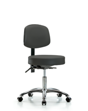 Rutledge Vinyl Stool with Back Chrome - Desk Height with Casters in Charcoal Trailblazer Vinyl