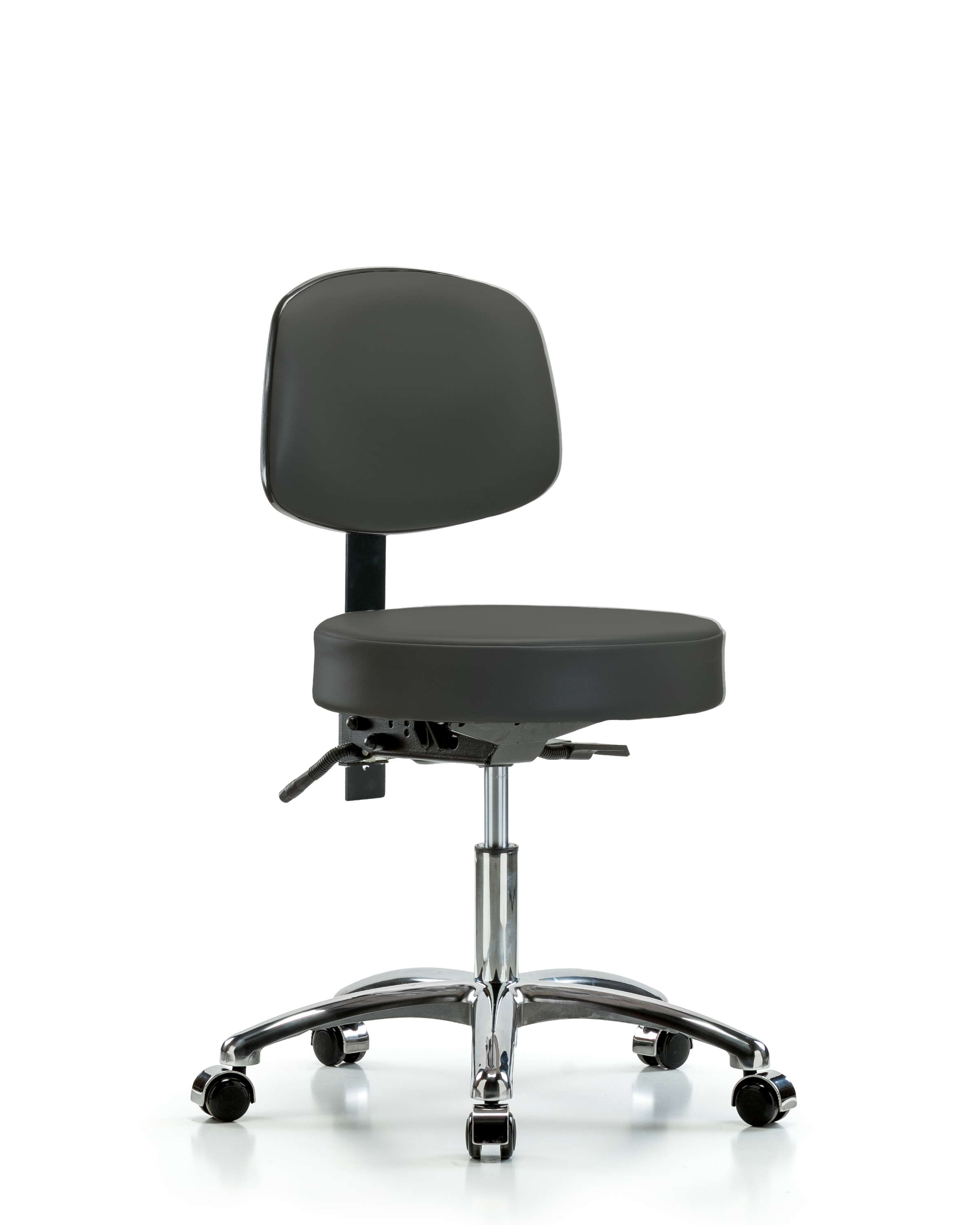 Rutledge Vinyl Stool with Back Chrome - Desk Height with Casters in Charcoal Trailblazer Vinyl