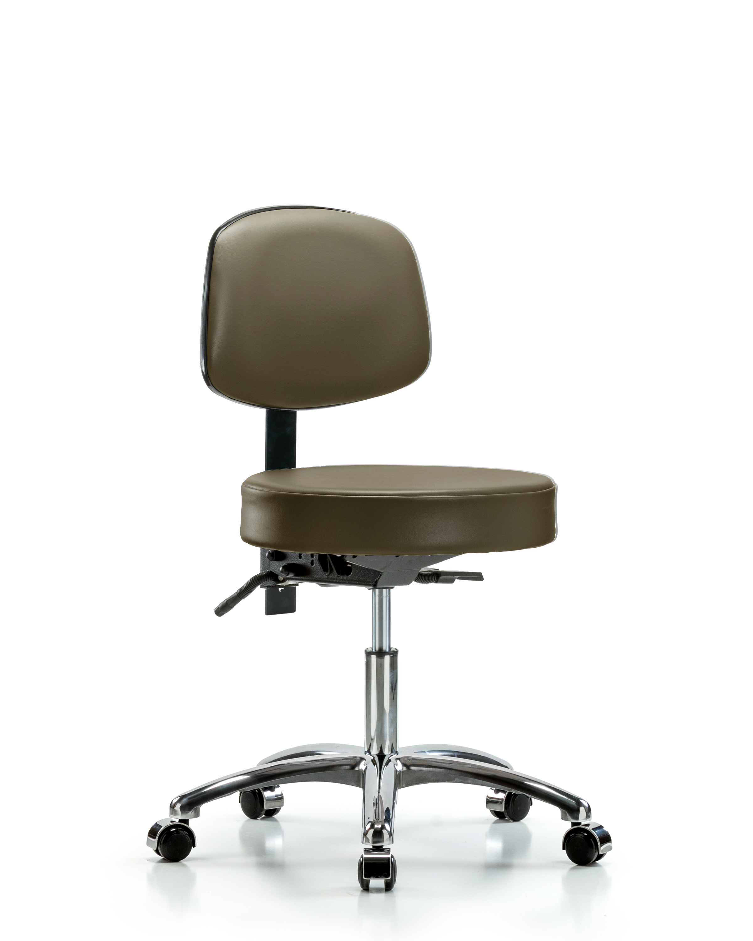 Rutledge Vinyl Stool with Back Chrome - Desk Height with Casters in Taupe Supernova Vinyl