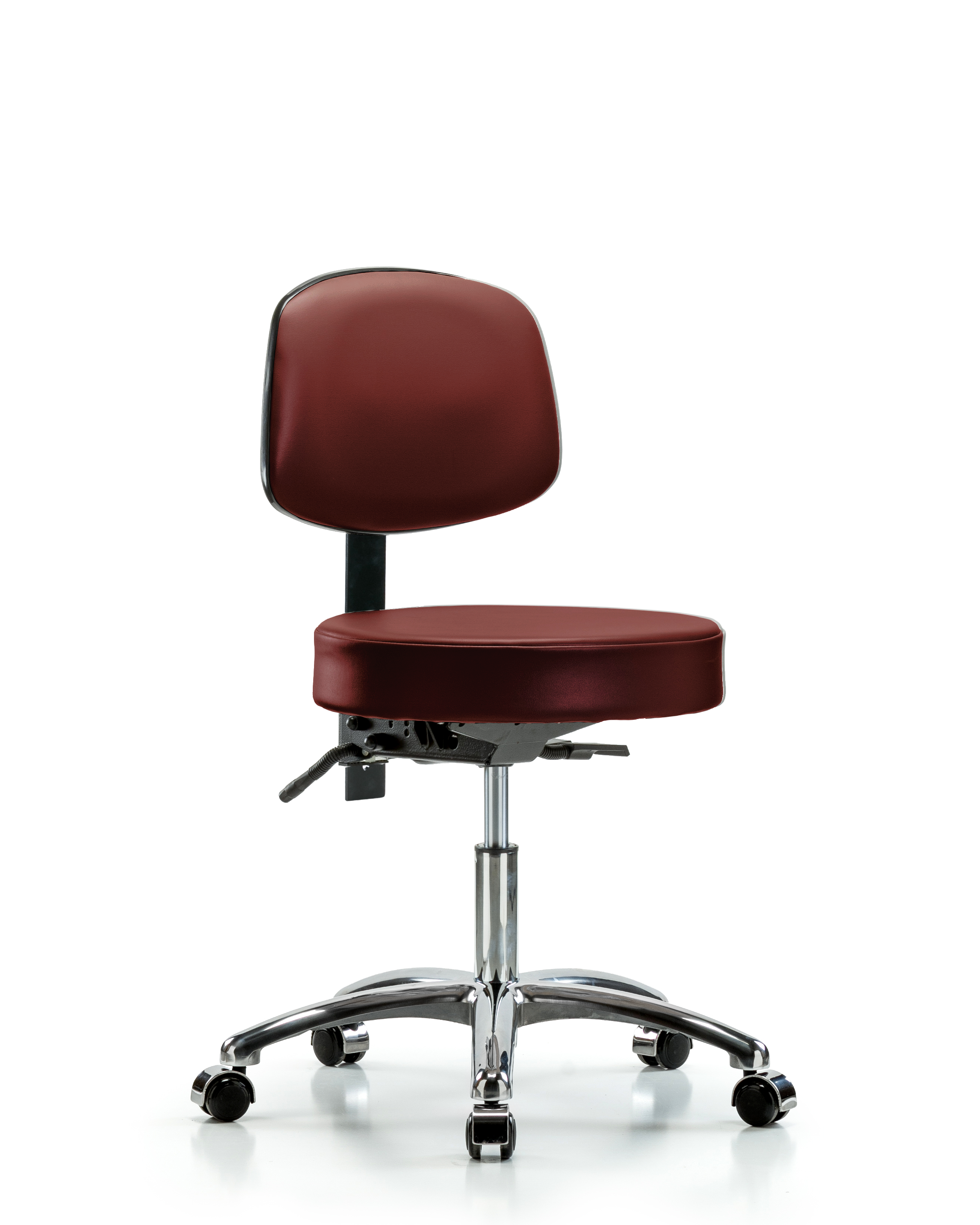 Rutledge Vinyl Stool with Back Chrome - Desk Height with Casters in Borscht Supernova Vinyl