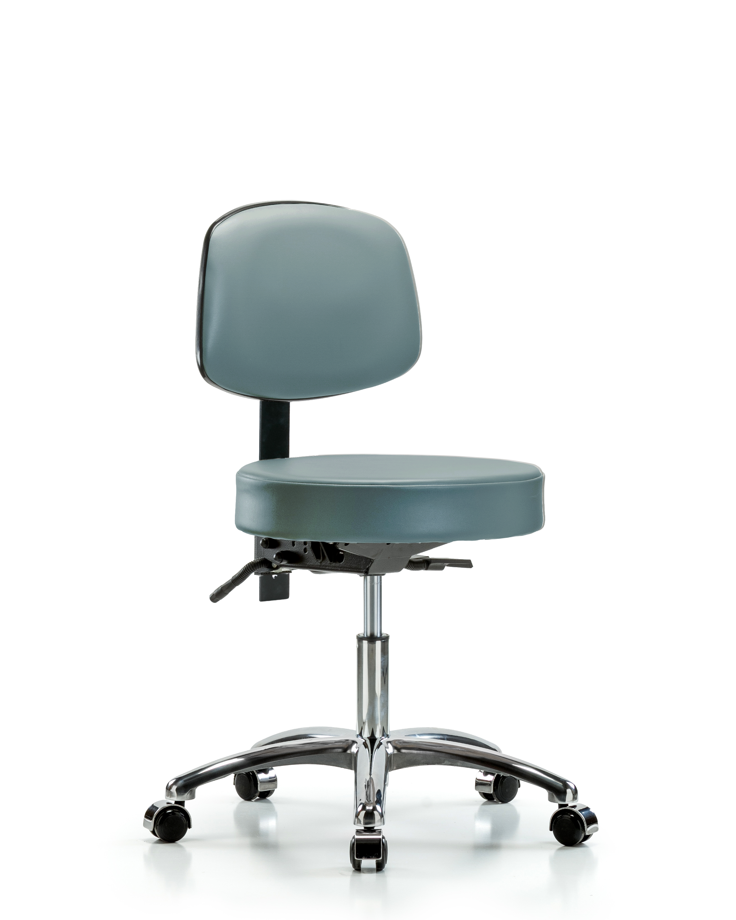 Rutledge Vinyl Stool with Back Chrome - Desk Height with Casters in Storm Supernova Vinyl