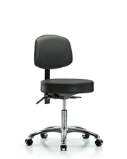Rutledge Vinyl Stool with Back Chrome - Desk Height with Casters in Carbon Supernova Vinyl