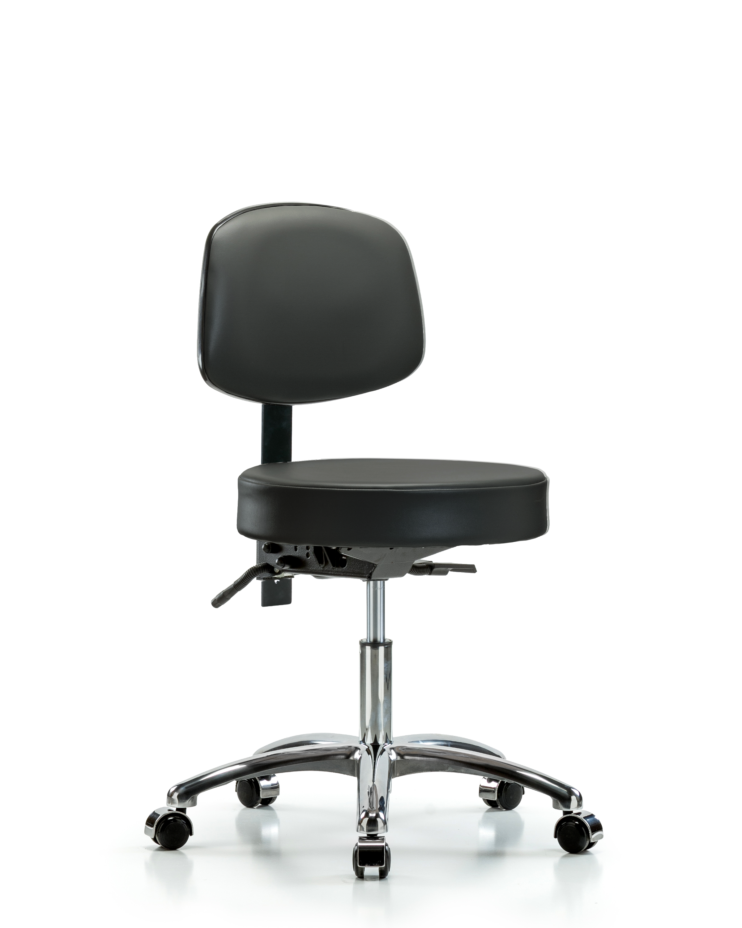 Rutledge Vinyl Stool with Back Chrome - Desk Height with Casters in Carbon Supernova Vinyl