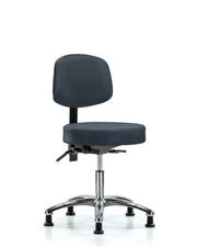 Rutledge Vinyl Stool with Back Chrome - Desk Height with Stationary Glides in Imperial Blue Trailblazer Vinyl