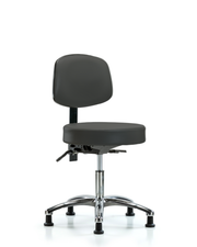 Rutledge Vinyl Stool with Back Chrome - Desk Height with Stationary Glides in Charcoal Trailblazer Vinyl
