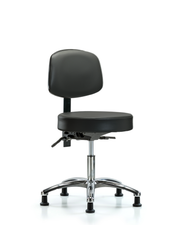 Rutledge Vinyl Stool with Back Chrome - Desk Height with Stationary Glides in Carbon Supernova Vinyl
