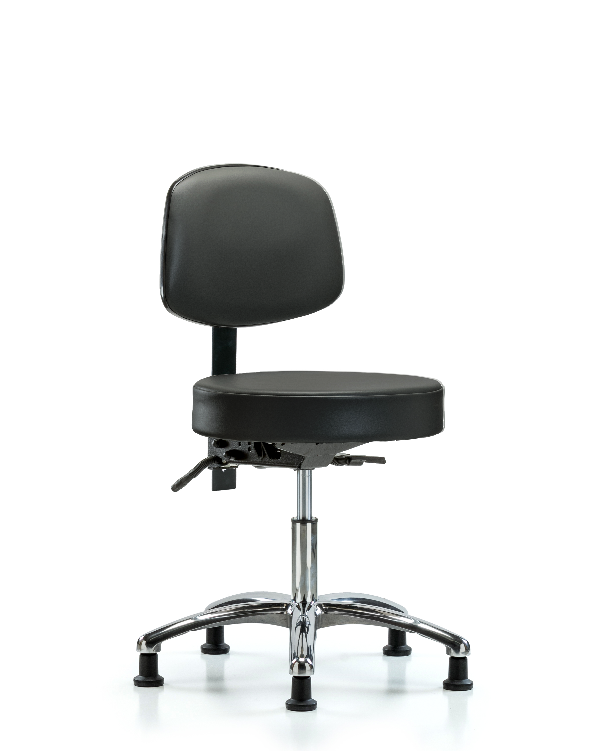 Rutledge Vinyl Stool with Back Chrome - Desk Height with Stationary Glides in Carbon Supernova Vinyl