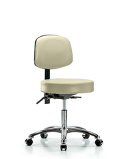 Rutledge Vinyl Stool with Back Chrome - Desk Height with Seat Tilt & Casters in Adobe White Trailblazer Vinyl