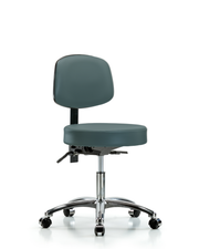 Rutledge Vinyl Stool with Back Chrome - Desk Height with Seat Tilt & Casters in Colonial Blue Trailblazer Vinyl