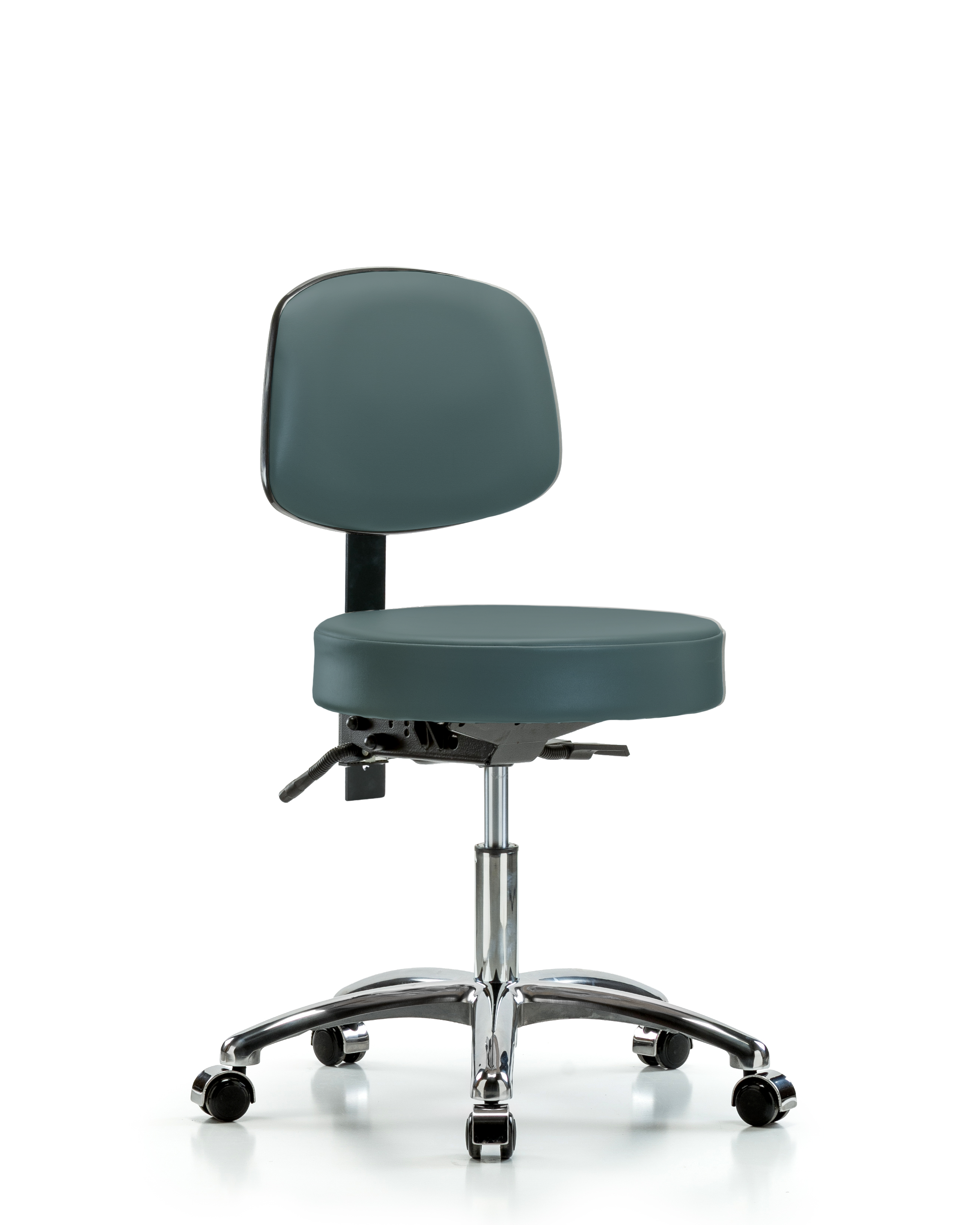 Rutledge Vinyl Stool with Back Chrome - Desk Height with Seat Tilt & Casters in Colonial Blue Trailblazer Vinyl