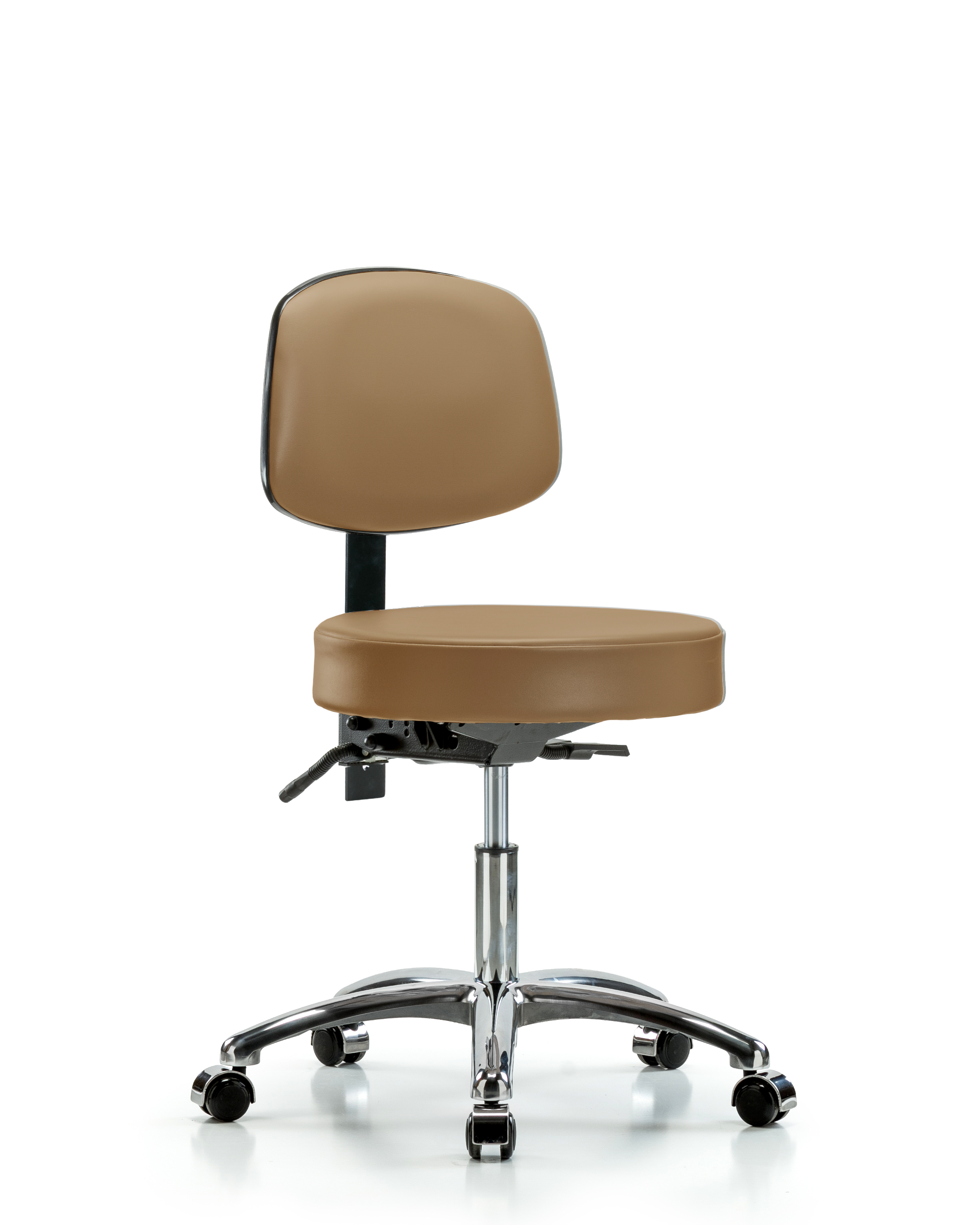 Rutledge Vinyl Stool with Back Chrome - Desk Height with Seat Tilt & Casters in Taupe Trailblazer Vinyl