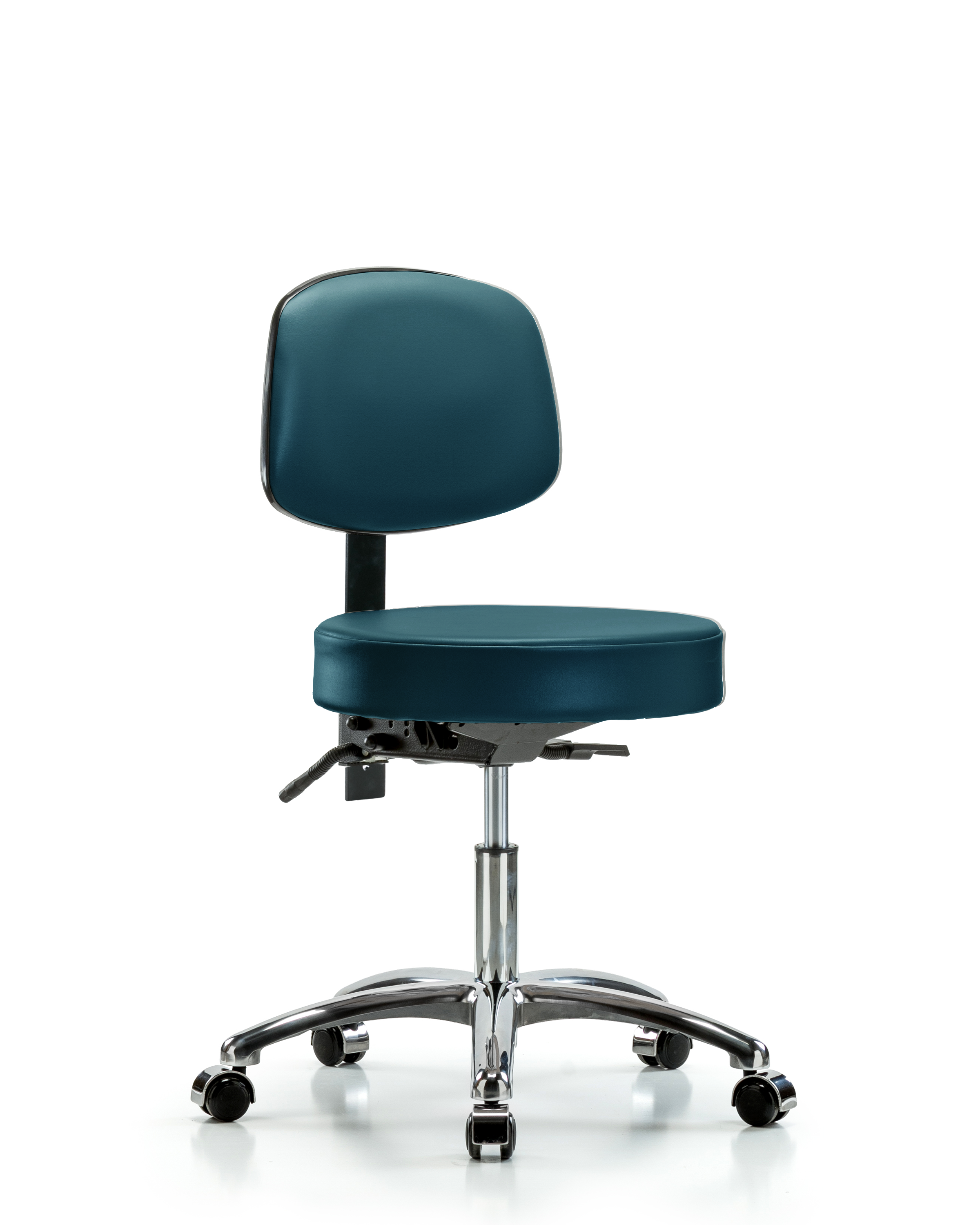 Rutledge Vinyl Stool with Back Chrome - Desk Height with Seat Tilt & Casters in Marine Blue Supernova Vinyl