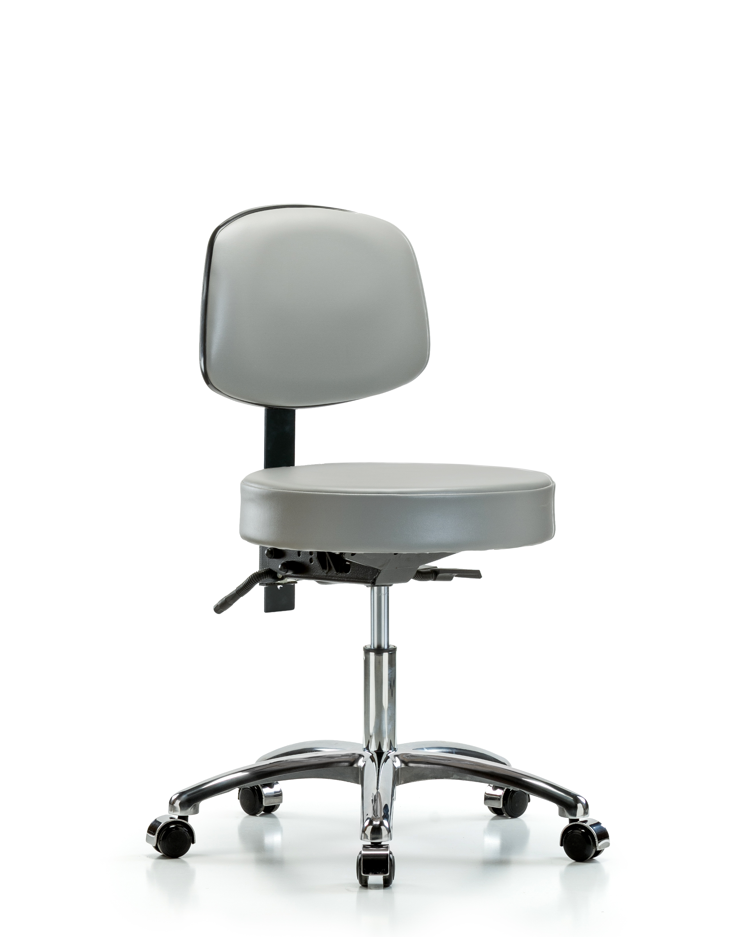 Rutledge Vinyl Stool with Back Chrome - Desk Height with Seat Tilt & Casters in Sterling Supernova Vinyl