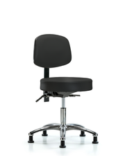 Rutledge Vinyl Stool with Back Chrome - Desk Height with Seat Tilt & Stationary Glides in Black Trailblazer Vinyl