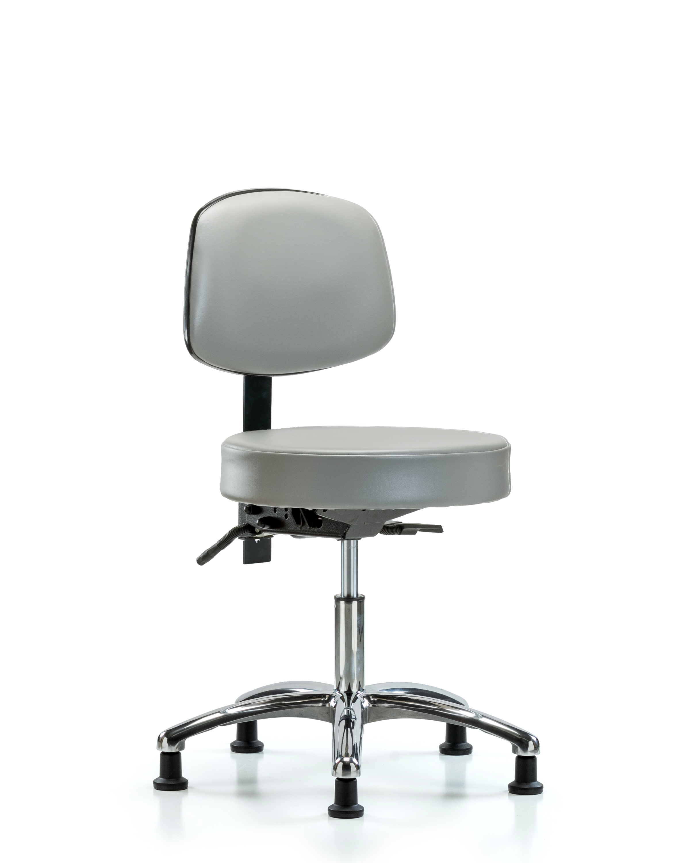 Rutledge Vinyl Stool with Back Chrome - Desk Height with Seat Tilt & Stationary Glides in Dove Trailblazer Vinyl