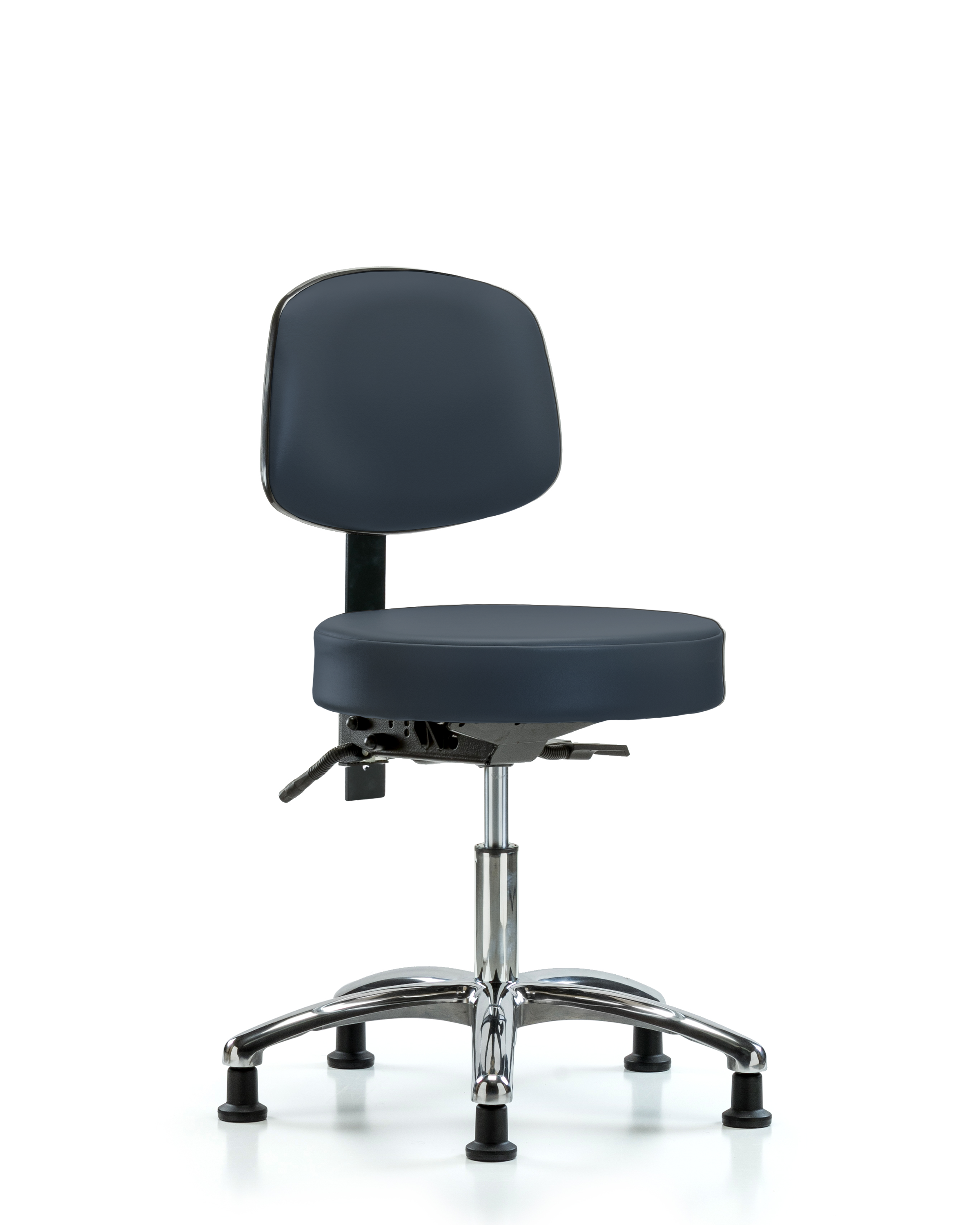 Rutledge Vinyl Stool with Back Chrome - Desk Height with Seat Tilt & Stationary Glides in Imperial Blue Trailblazer Vinyl